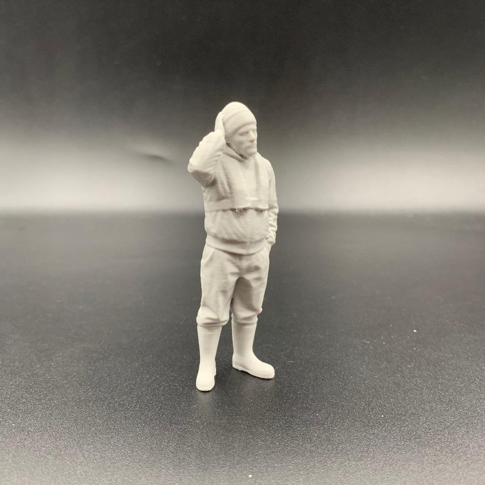 3D printed maritime crew figure standing in reflective pose for model boat deck detailing