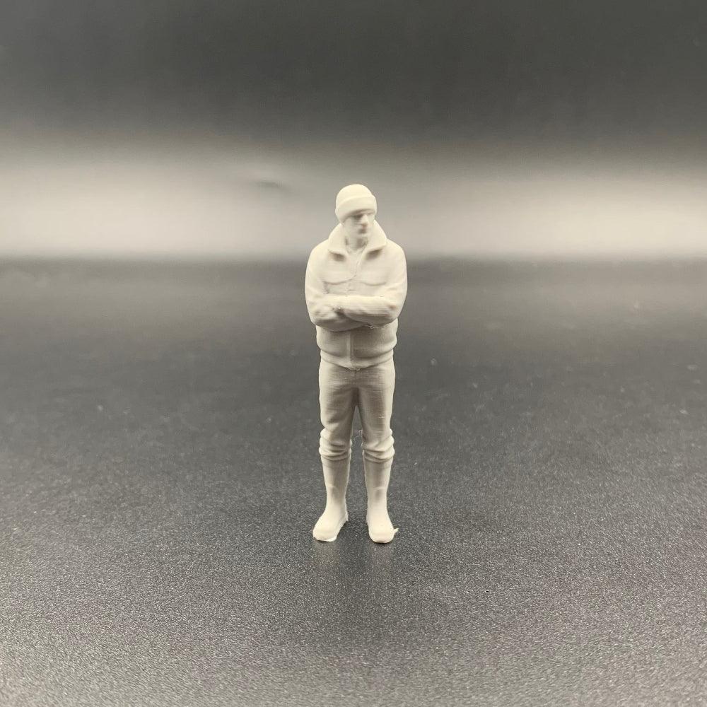 Arms folded fisherman crew figure for model boats and harbour dioramas, 3D printed PLA model