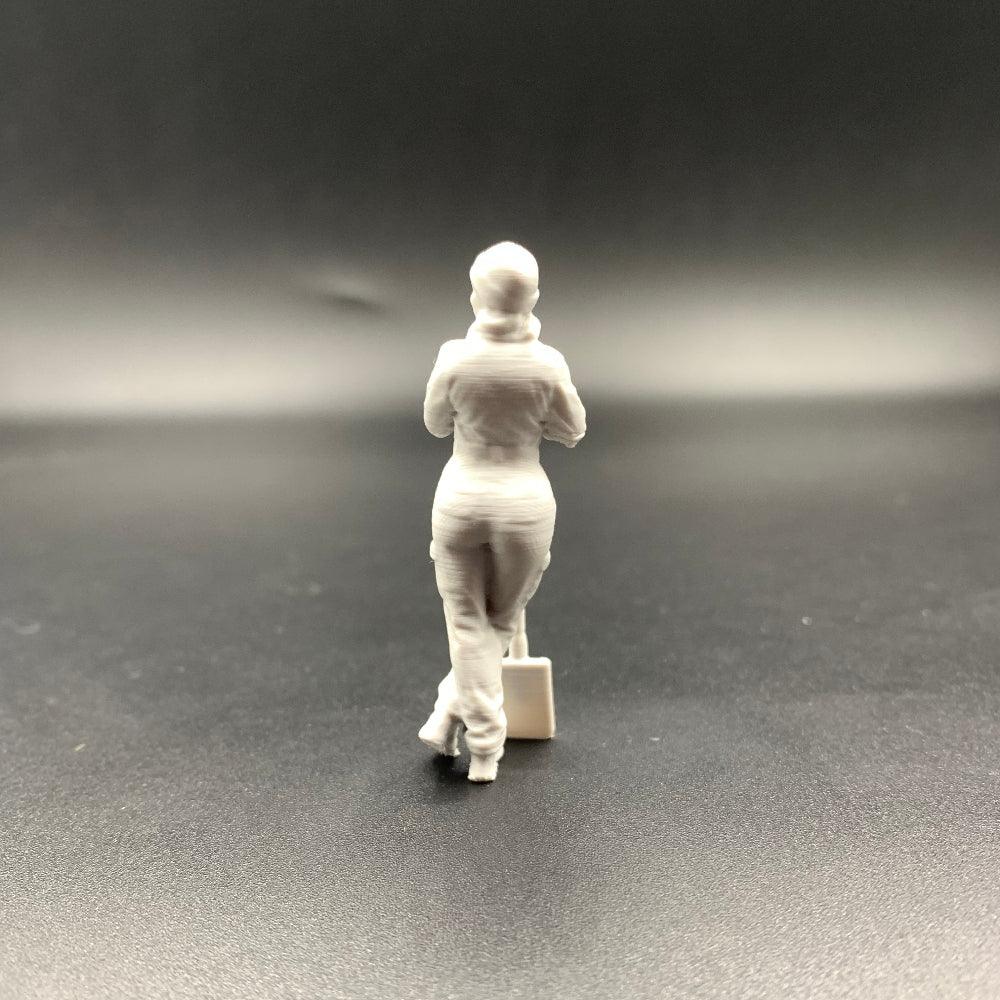 Female Engineer Crew Figure Leaning on Shovel