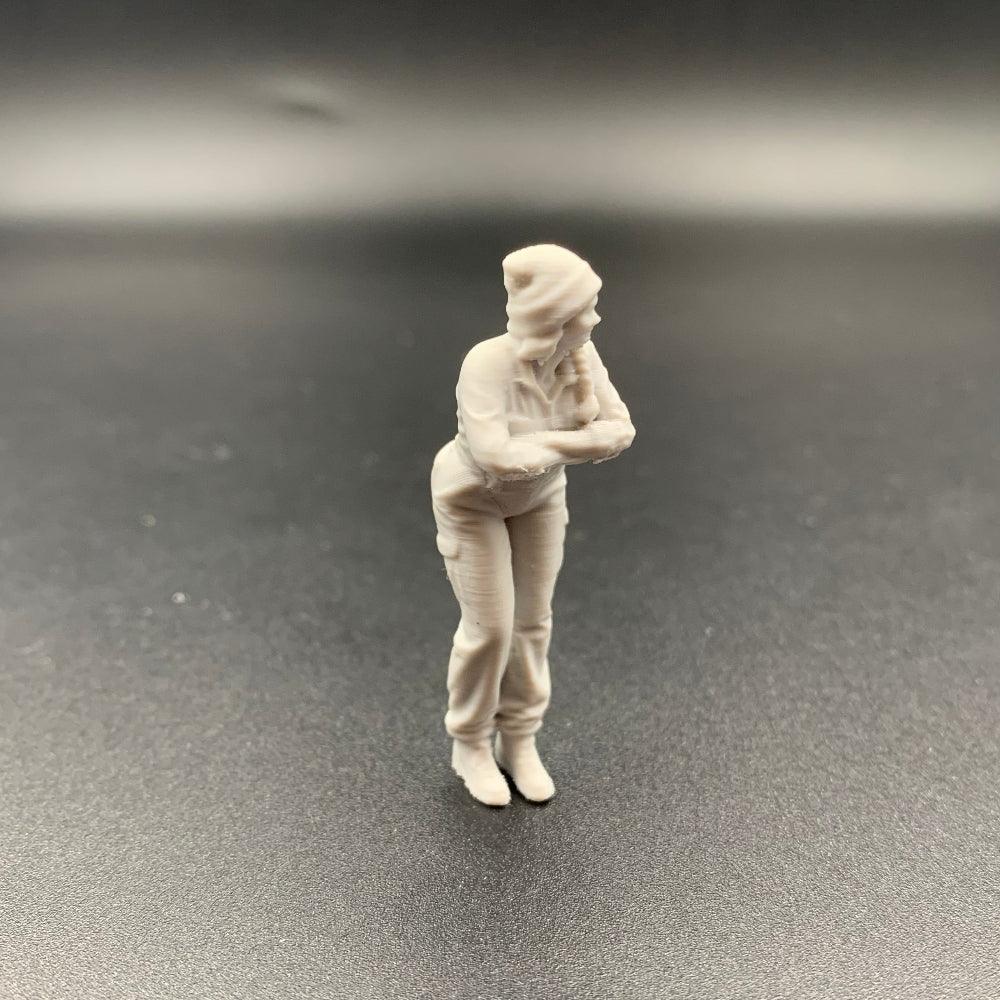 Female Mechanic Crew Figure Leaning Forward