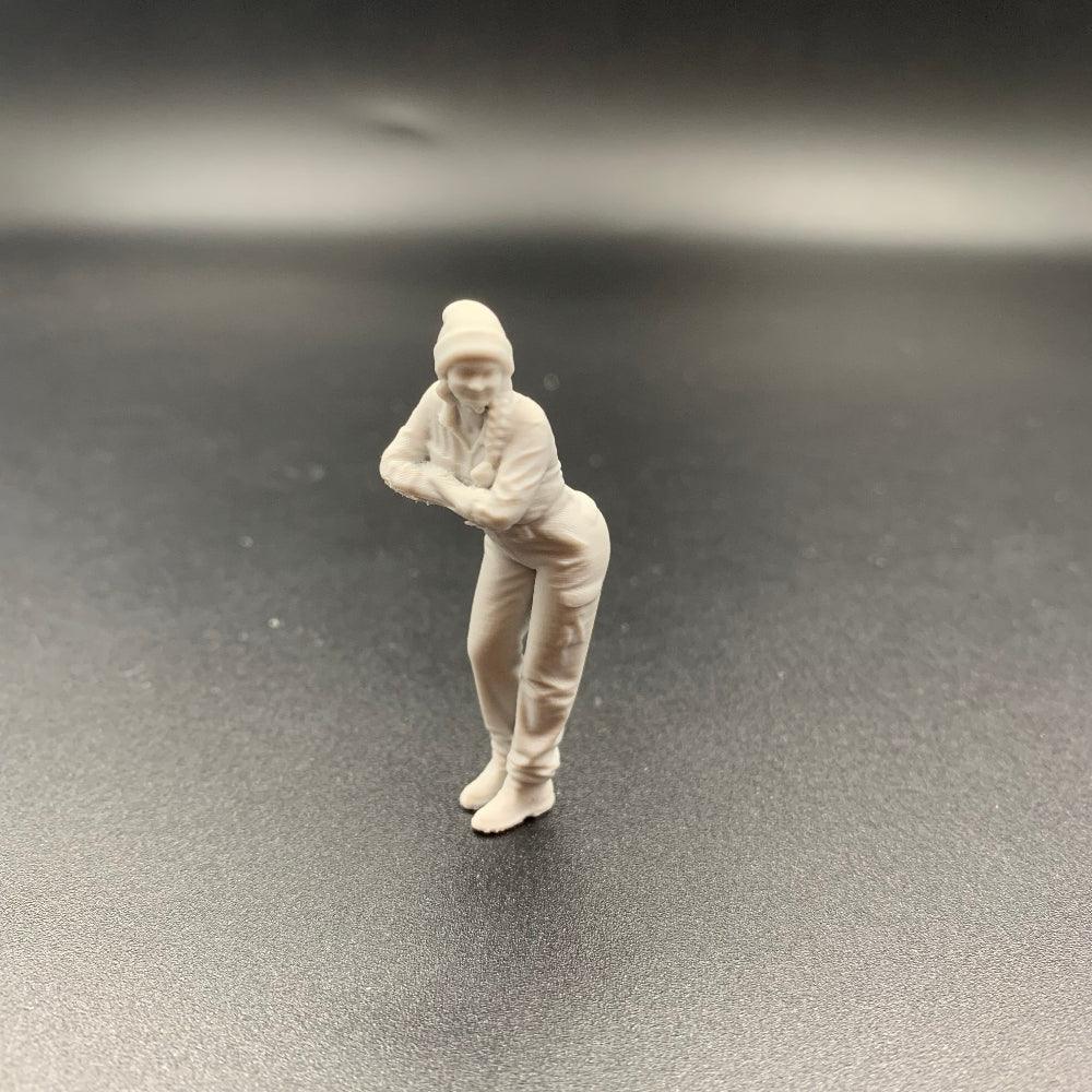 Female Mechanic Engineer Crew Figure Leaning Forward