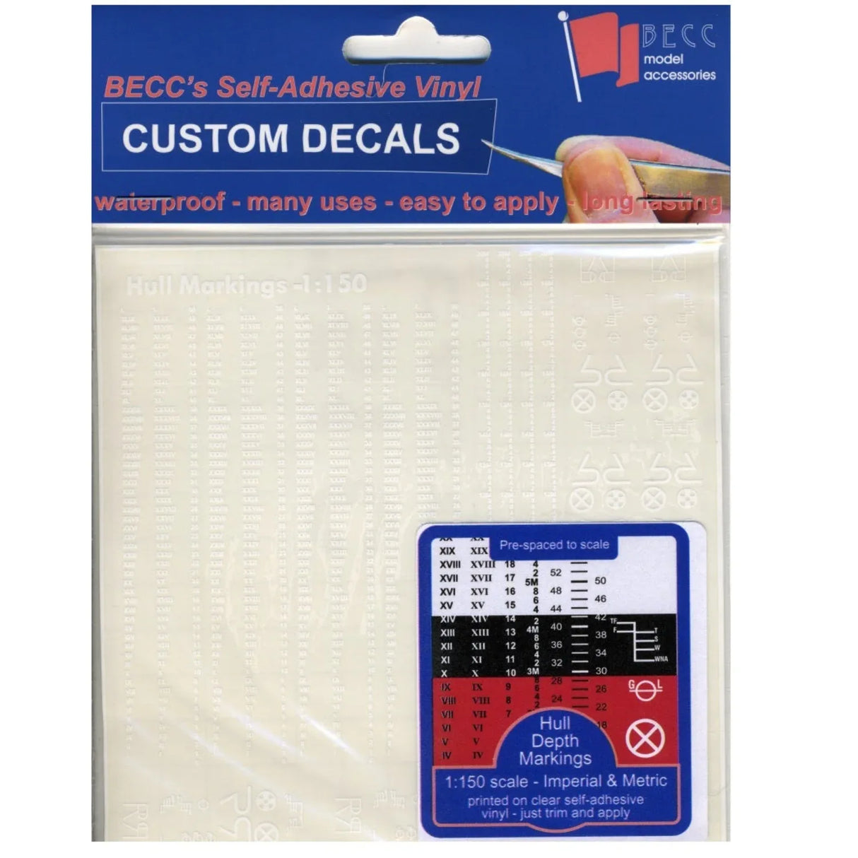 Hull Waterline Markings White Metric & Imperial 1:150 Scale - Model Realm