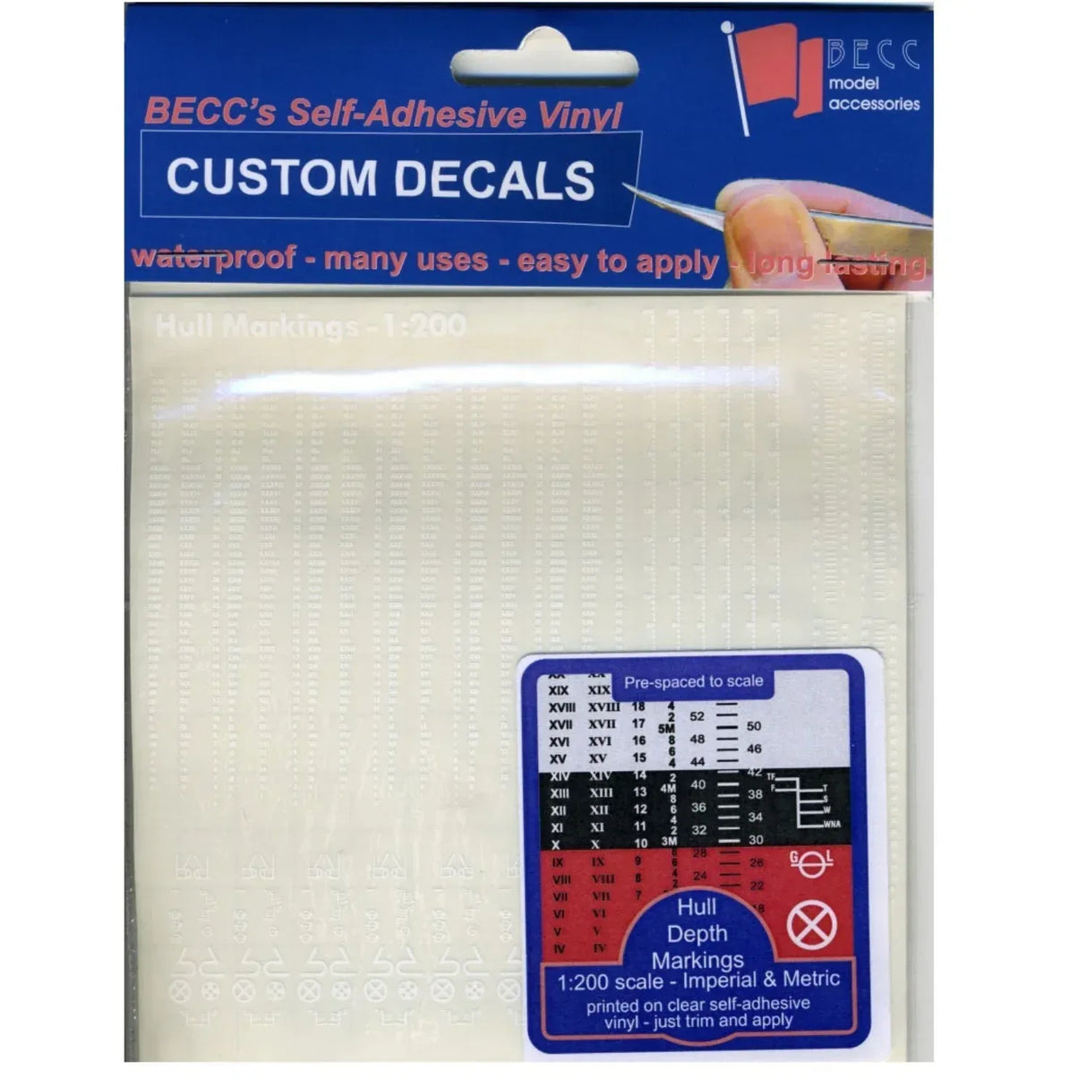 Hull Waterline Markings White Metric & Imperial 1:200 Scale - Model Realm