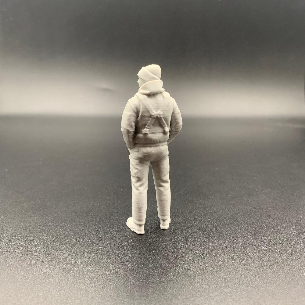 Model boat lifeboat rescue crew figure wearing knitted hat and waterproof gear