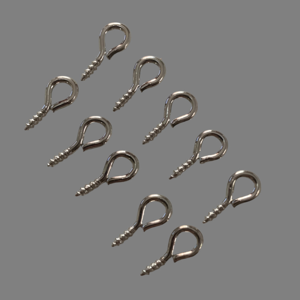 Ten white eye screws for model boats, fittings, and crafts