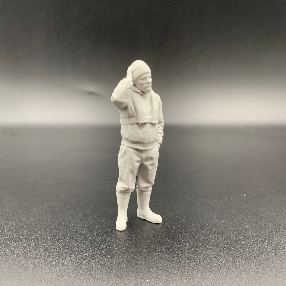 3D printed maritime crew figure standing in reflective pose for model boat deck detailing
