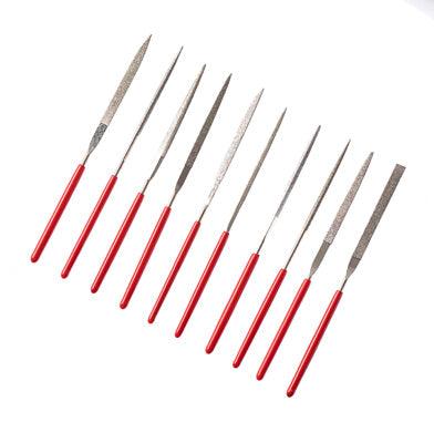 10-piece diamond needle file set in wallet case for precision filing, shaping and detailing in jewellery and model making