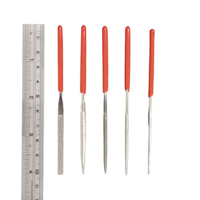 Miniature 5-piece diamond needle file set in wallet case for ultra precise filing and detailing in jewellery and model making