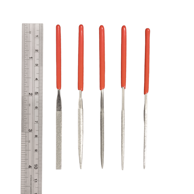 Miniature 5-piece diamond needle file set in wallet case for ultra precise filing and detailing in jewellery and model making