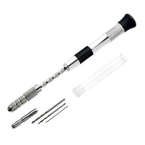 Archimedes hand drill set with aluminium handle designed for precision micro drilling in jewellery making and model construction