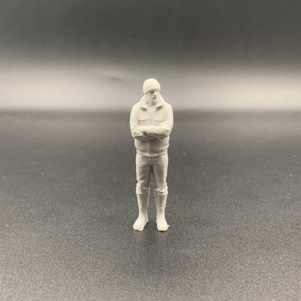 Arms folded fisherman crew figure for model boats and harbour dioramas, 3D printed PLA model