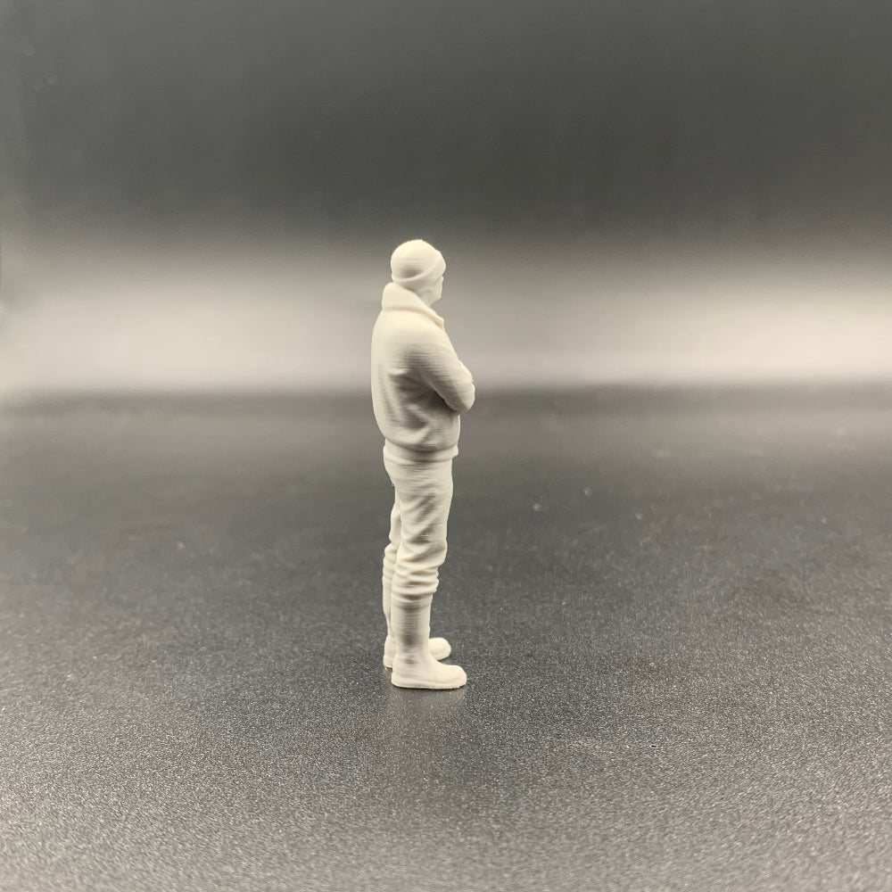 Arms folded fisherman crew figure for model boats side view