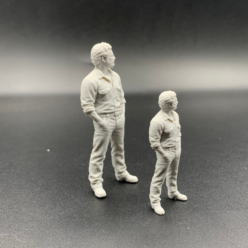 Detailed 3D printed scale figure wearing everyday work clothes and boots