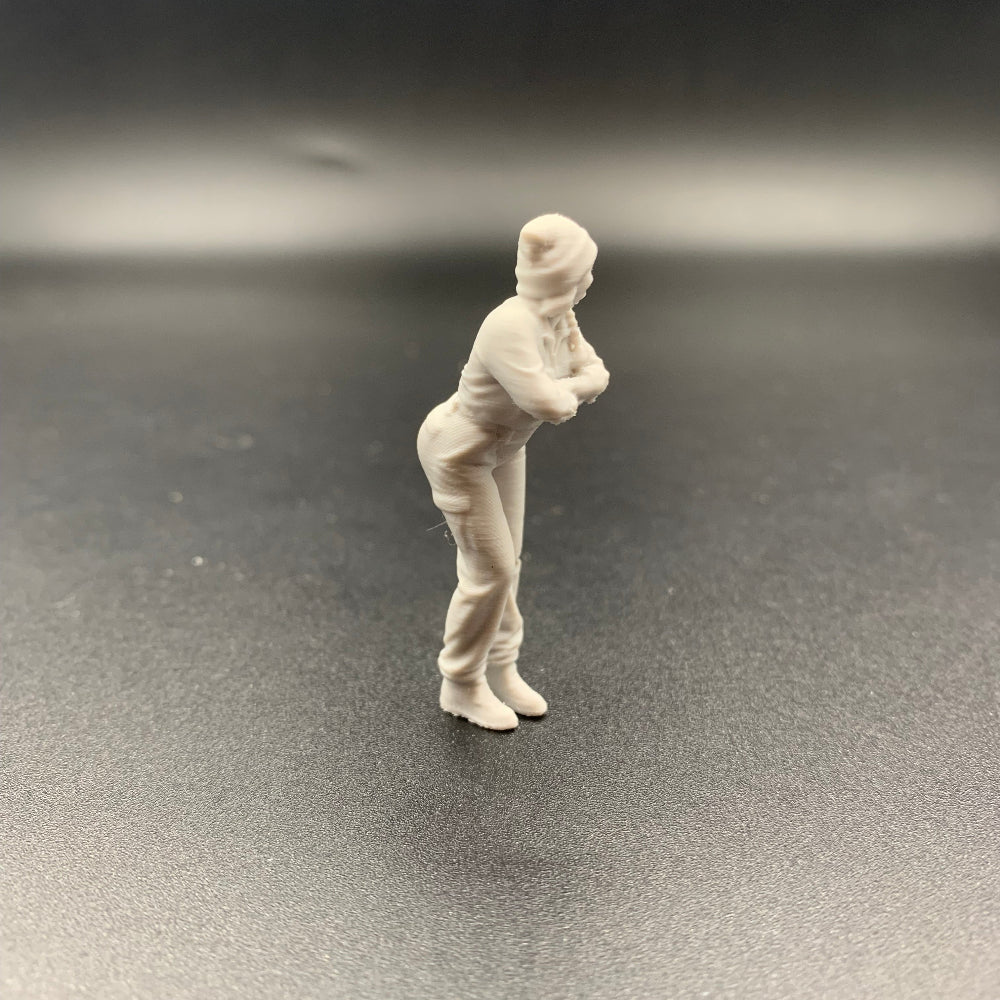 Female Mechanic Engineer Crew Figure Leaning Forward