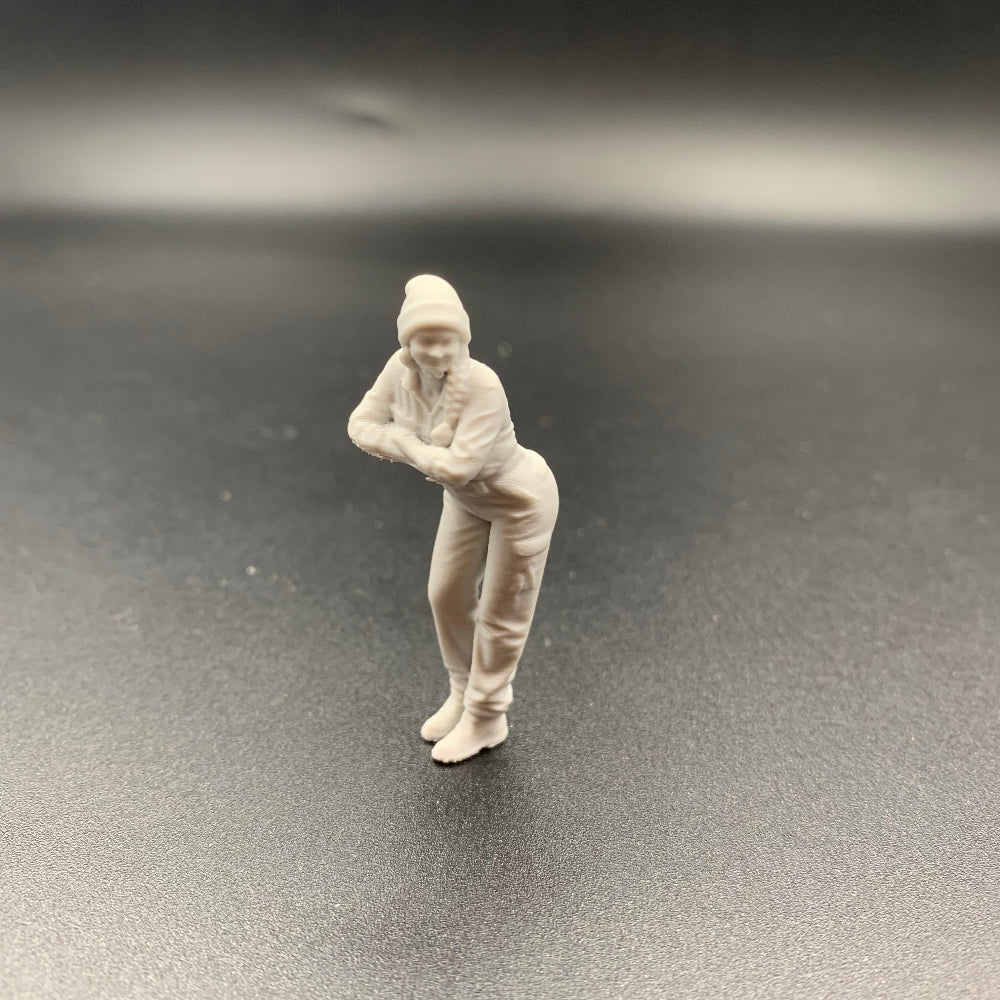 Female Mechanic Engineer Crew Figure Leaning Forward