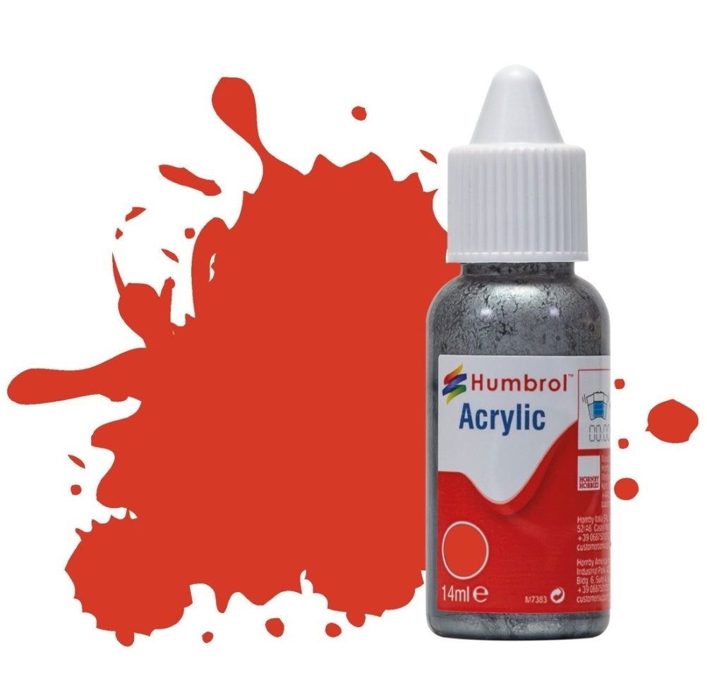 Humbrol No 174 Signal Red Satin  - 14ml Acrylic Dropper Bottle -  -  - Model Realm