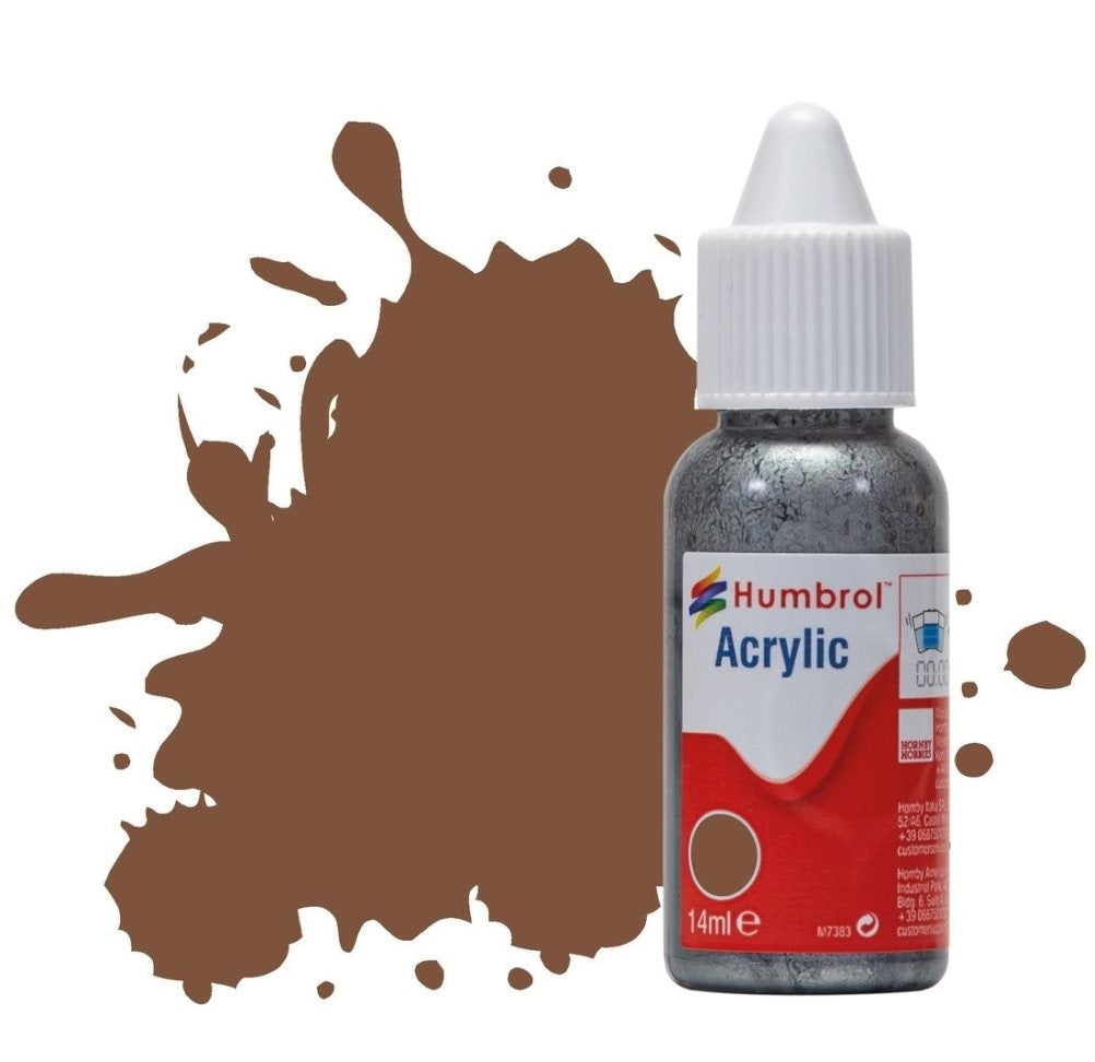 Humbrol No 186 Brown Matt  - 14ml Acrylic Dropper Bottle -  -  - Model Realm