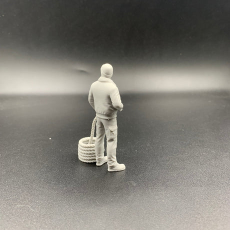 Model Boat and diorama crew figure fisherman with rope coil