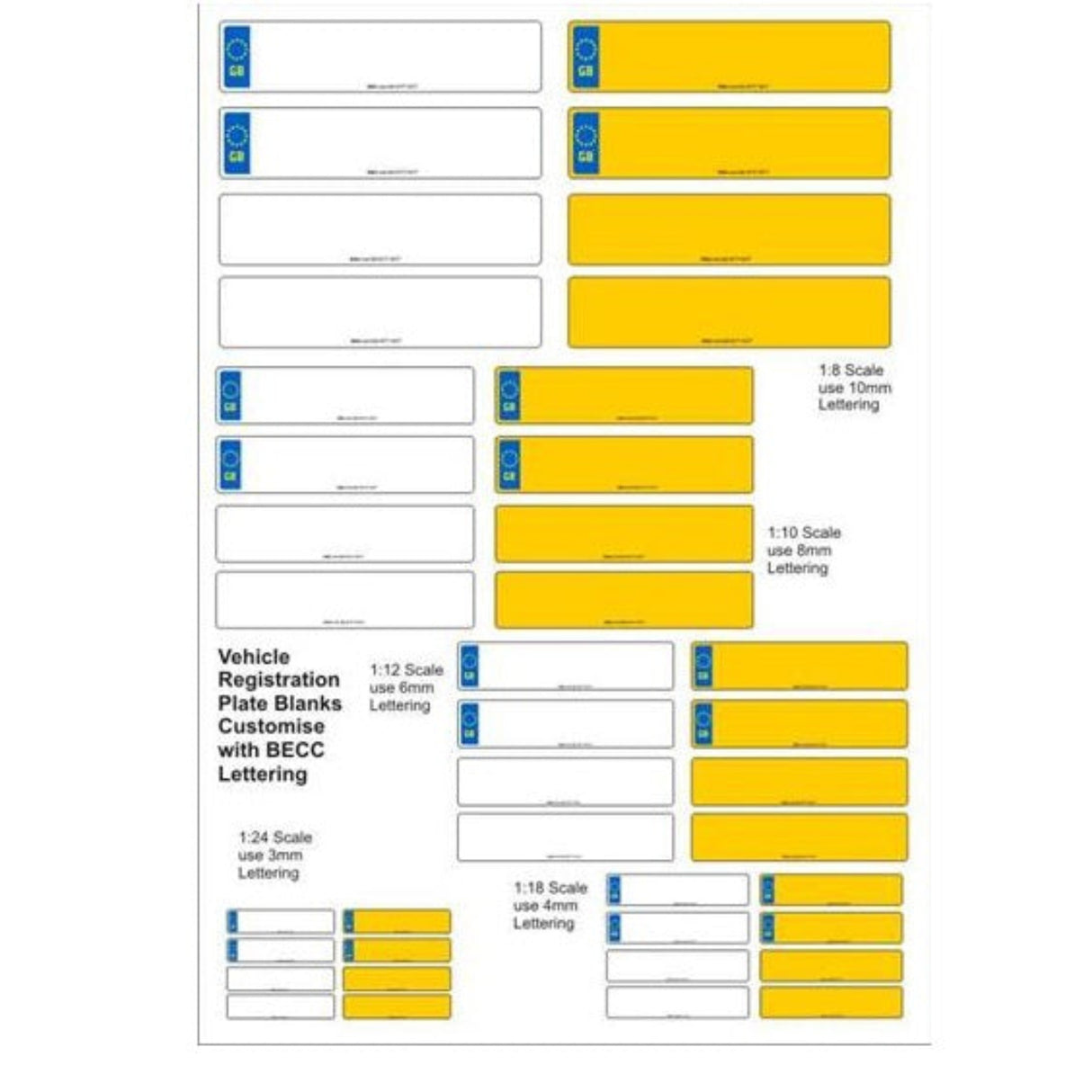 Number Plate Blanks Model Decals