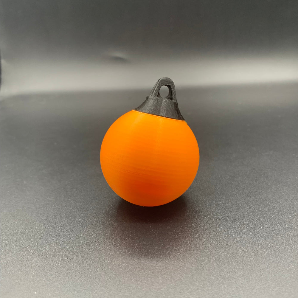 Spherical model boat marker buoy with end caps for fishing and harbour detailing