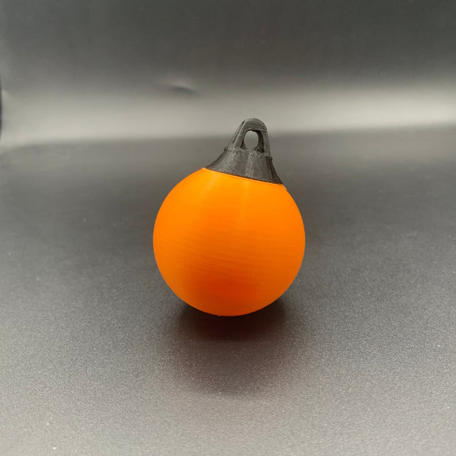 Spherical model boat marker buoy with end caps for fishing and harbour detailing