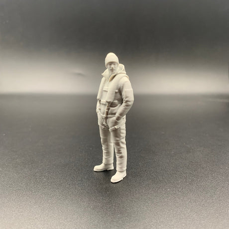 rescue crew figure shown from side view wearing weather gear 